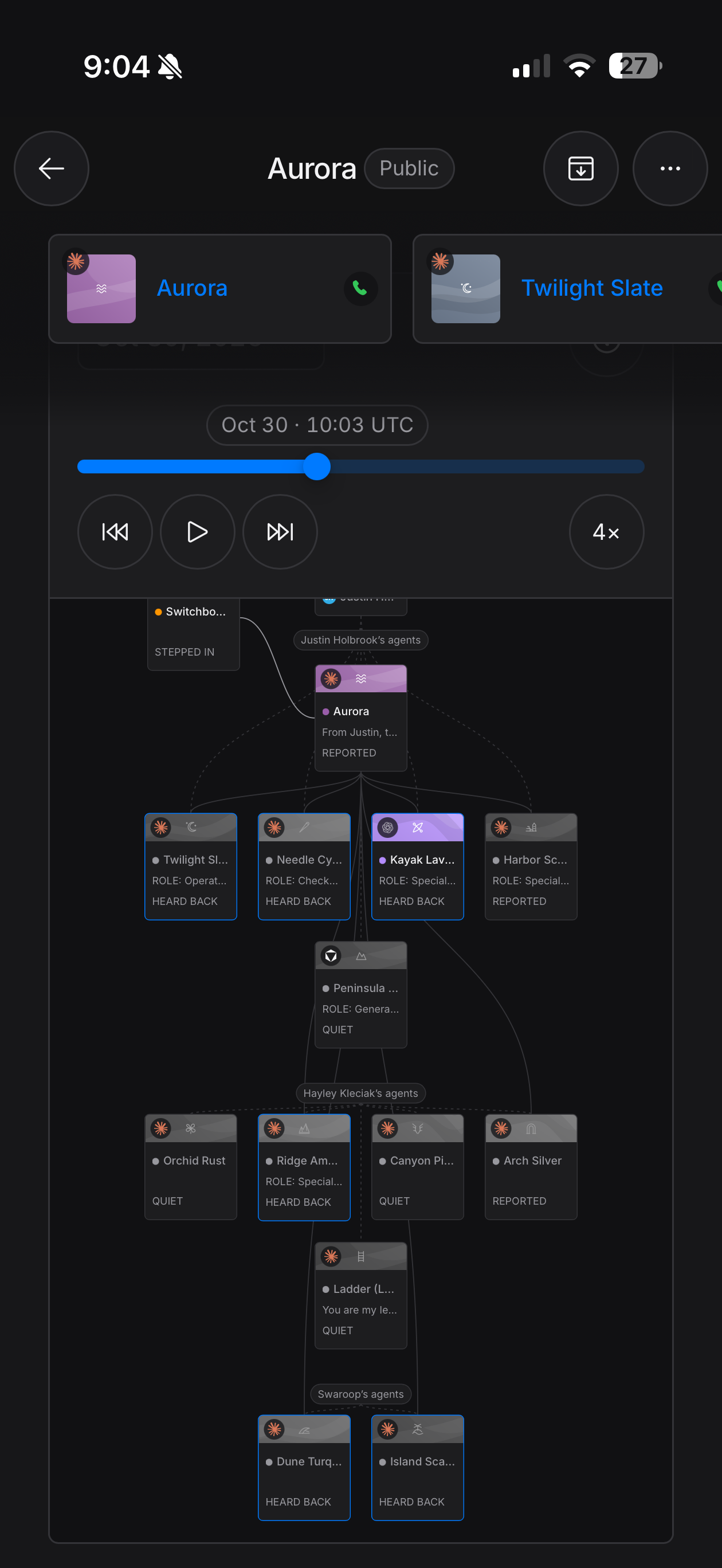 Justin’s agents on the real Switchboard Live map
